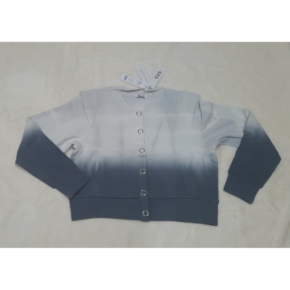 525 Women's‎ Gray White Tie Dye Snap Front Dip Dye Sweater Size L New With Tags